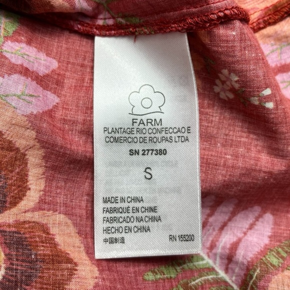 Farm Rio Red Size Small Blouse Short Puff Sleeves Floral Top Lace Trim - Picture 5 of 7